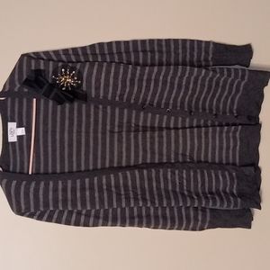 LOFT Petites XXSP Gray Striped Sweater